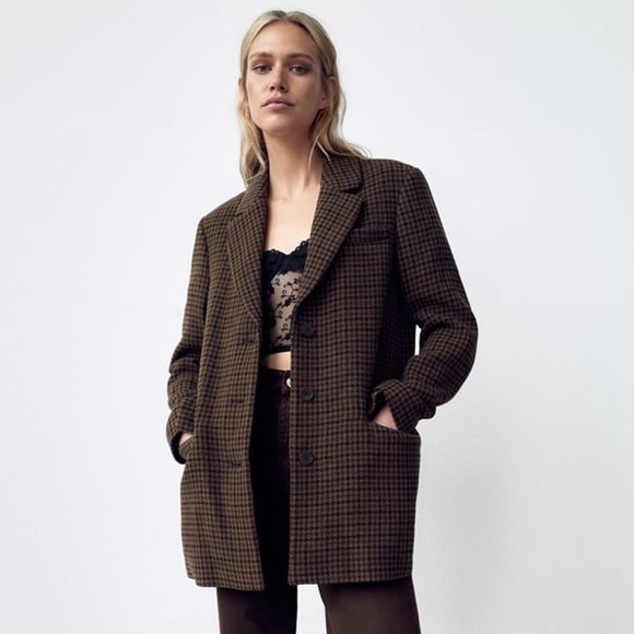 Zara Houndstooth Blazer Jacket - Size M - Picture 1 of 1